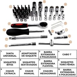 Kit Jogo Catraca Reversível Soquetes 53 Peças - 7