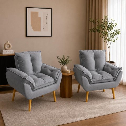 Kit 2 Poltronas Decorativa Estofada Sala Quarto Escritório Opala Madeira
