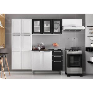 Cozinha Completa Branca e Preta em Aço 4 Peças Luce com 3 Vidros