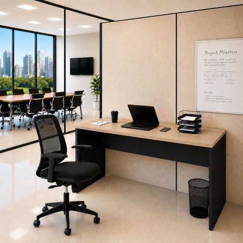 Conjunto Mesa de Escritório 1.60x60cm + Cadeira Ergonômica Reclinável Pistão Classe 4
