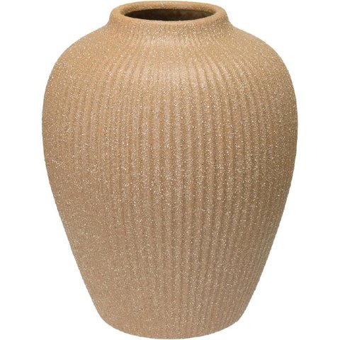 Vaso Decorativo de Cerâmica Bege 25x20x20cm Enfeite Sala Mesa Estante Aparador