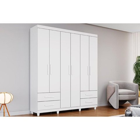 Guarda Roupa 6 Portas e 4 Gavetas C/ Pés Canadá Plus Branco - Conquista