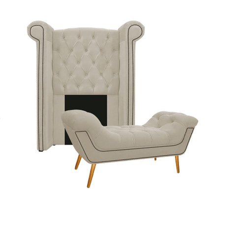 Kit Cabeceira Calçadeira Veneza 100cm Suede Bege