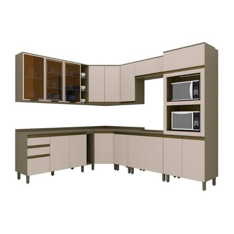 Cozinha Modulada Completa Connect 15 Peças (5aéreos+5balcões+1paneleiro+4complementos) C6p14 Duna
