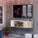 Ver imagem 1 de Rack Com Porta De Correr Curva Suspenso Para Tv Até 60 Polegadas Calacata Off White Priell Shop Jm