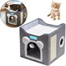 Casa Cama para Gatos 2x1 Toca 2 Andares Dobrável Ninho Brinquedo Arranhador Cinza - Duke & Dixie - 1