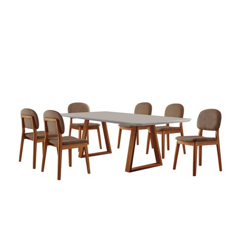 Conjunto Sala de Jantar Mesa Viena 160x90cm Tampo Retângular Vidro/MDF Off White com 6 Cadeiras Évor