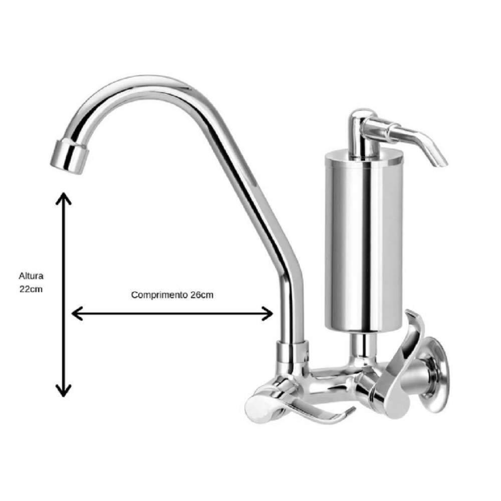 Torneira Bica Móvel Cozinha Parede C/filtro Slim Metal Del Metais - 2