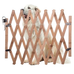 Portao Retratil de Bambu Pet Cachorro Cao Bebe Criança Treliça Grade Sanfonada Cercado Resistente Pr