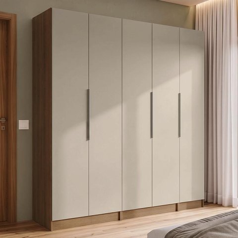 Guarda Roupa Modulado Neo 5 Portas de Bater 2 Gavetas MDP Rustic-Crema Madesa 200cm