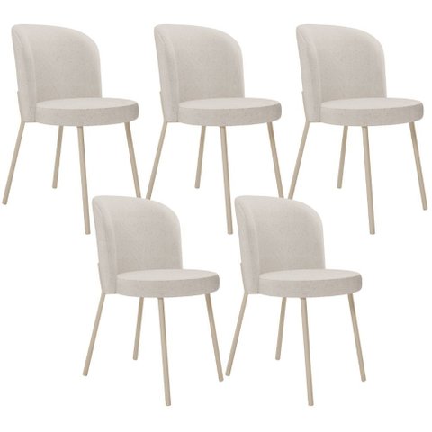 Kit 5 Cadeiras Sala de Jantar Estofada Gavi Arena L02 Linho Cru - Lyam Decor