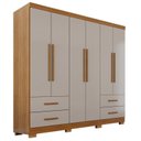 Ver imagem 3 de Guarda-Roupa Casal com Pés 6 Portas 4 Gavetas Texas Premium Marrom/Cinamomo/Off White