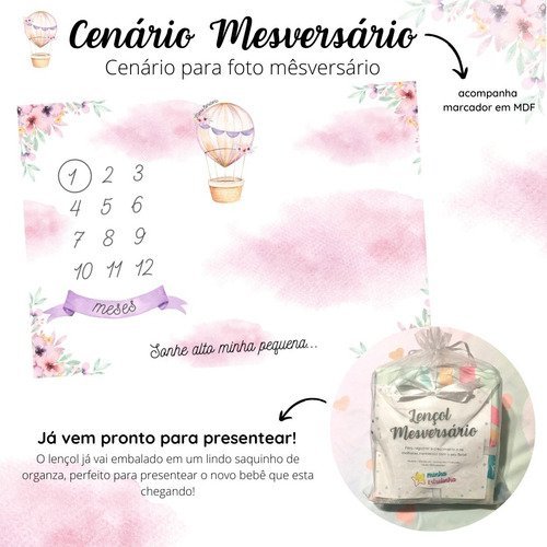 Lençol Cenário Foto Mêsversário Balão Rosa Minhaestrelinha Minha Estrelinha Lençol Mesversario, Cená - 4