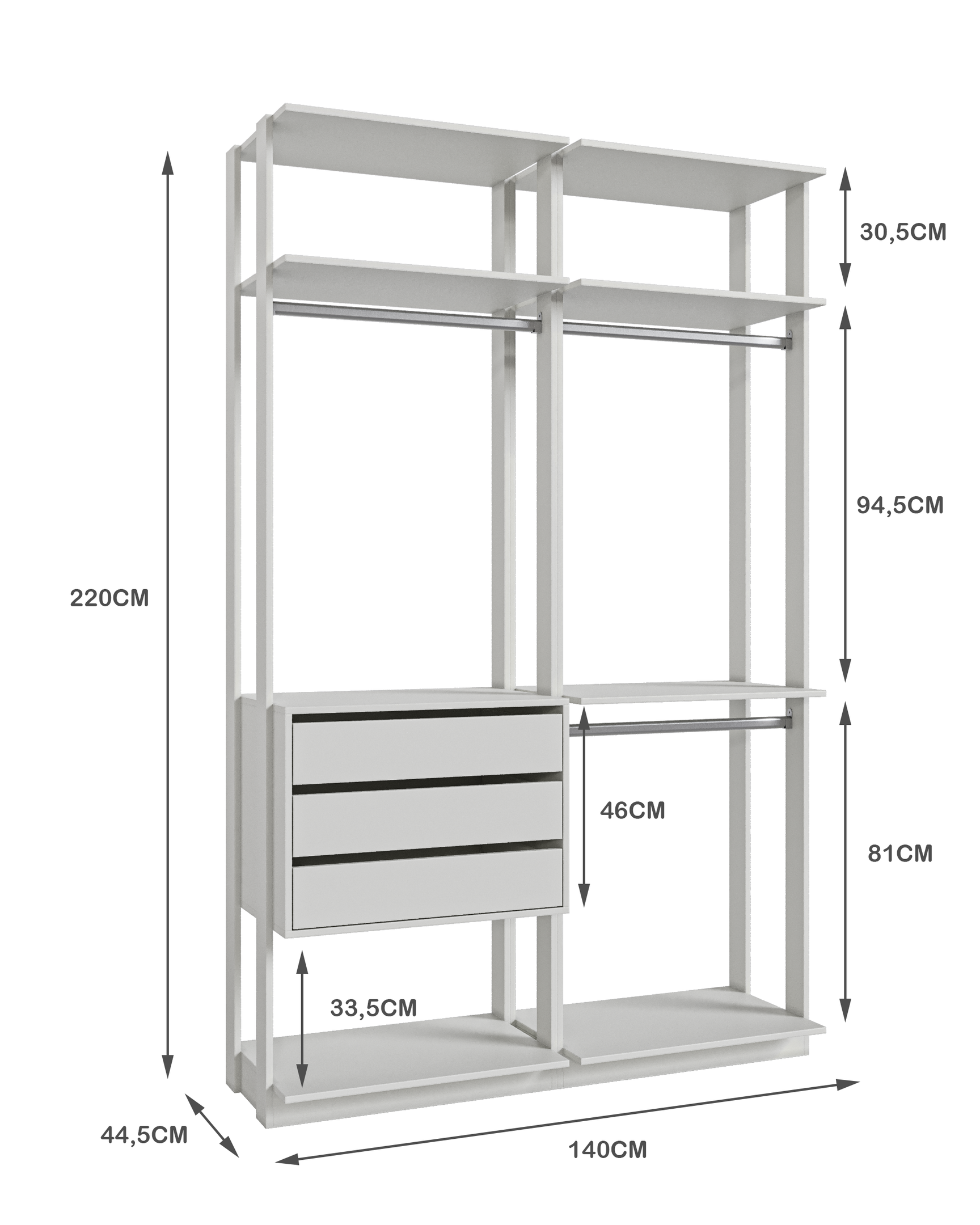 Módulo para Closet 3 Cabideiros 3 Gavetas  - 4