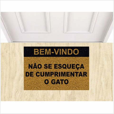 Tapete Bem Vindo Não Se Esqueça de Cumprimentar o Gato Pet.:ouro