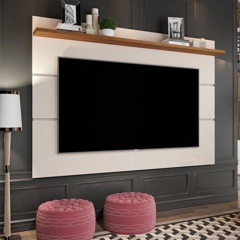 Painel para TV até 60 Polegadas MDF 160CMX132CM 1 Prateleira Vivare New Bege