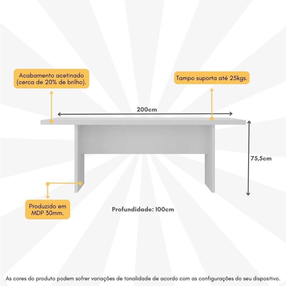 Mesa de Escritório 200cm para Reunião com Tampo 30mm Multimóveis Cr25281 - 3