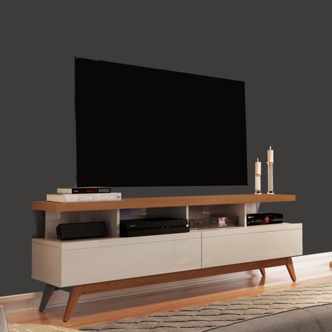 Rack para TV até 60 Polegadas MDF 160cm Pés em Madeira Maciça Vivare Bege