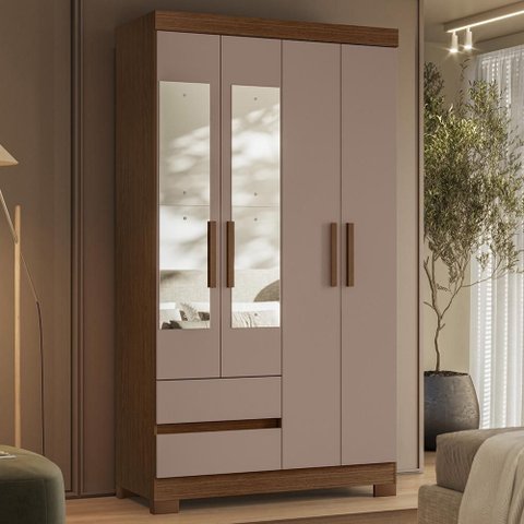 Guarda Roupa Casal 103cm Espelho Lipion Nogueira/Cappuccino a02 - Mpozenato