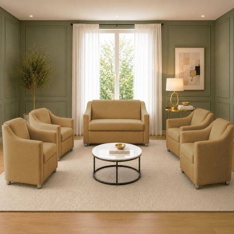 Kit Namoradeira + 4 Poltronas Decorativas para Sala Mila Suede Cores Pé de Plastico Cromado