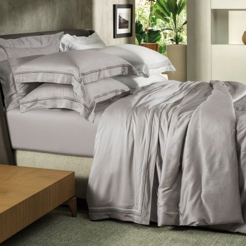 Jogo de Cama 4 Peças 300 Fios Bambu com Bordado Essenza Cinza Grife Altenburg
