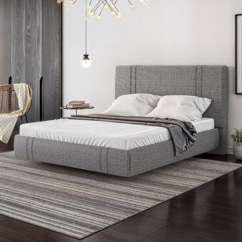 Cama King Flutuante 193cm com Cabeceira Romana Linho