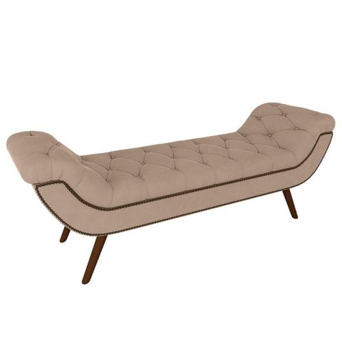 Puff Recamier Calçadeira 195cm Pés Palito Madeira Bege