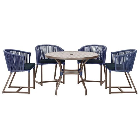 Mesa com 4 Cadeiras e Noronha Estofado 12 Trama Original Azul