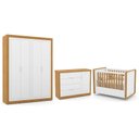 Ver imagem 1 de Dormitório Tutto New 4 Portas, Cômoda 1 Porta, Berço Branco Soft/Freijó - Matic Móveis