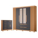 Ver imagem 1 de Guarda Roupa Casal Doble com Espelho 06 Portas e Cômoda Xangai Freijo Titanium - Móveis Albatroz