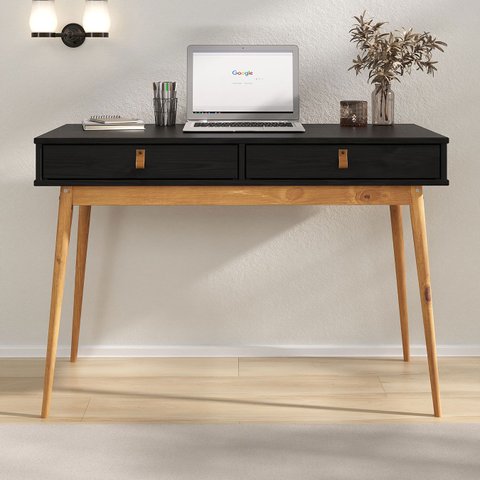 Mesa de Estudo para Quarto Office Madeira Preto Freijó Wanda Idimex