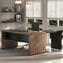 Ver imagem 2 de Mesa Escritorio 136x60 cm com Mesa de Apoio 89 cm e 2 Prateleiras Suspensas Nogal Preto Artany