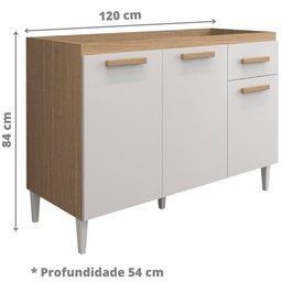 Balcão Naiomi 3 Portas 1 Gaveta 120CM sem Tampo Aramóveis - 5