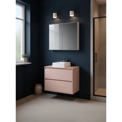 Gabinete para Banheiro com Cuba e Armario 80cm Mdf Rosa Dubai - On Móveis