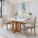 Ver imagem 1 de Conjunto Sala de Jantar 4 Lugares Retangular Tampo MDF Mesa Tessera e Cadeiras Pés Madeira Jade