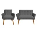 Ver imagem 1 de Kit Namoradeira + 1 Poltrona Decorativa Onix Suede Cinza Pés Madeira Ms Decor
