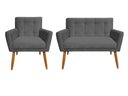 Ver imagem 1 de Kit Namoradeira + 1 Poltrona Decorativa Onix Suede Cinza Pés Madeira Ms Decor