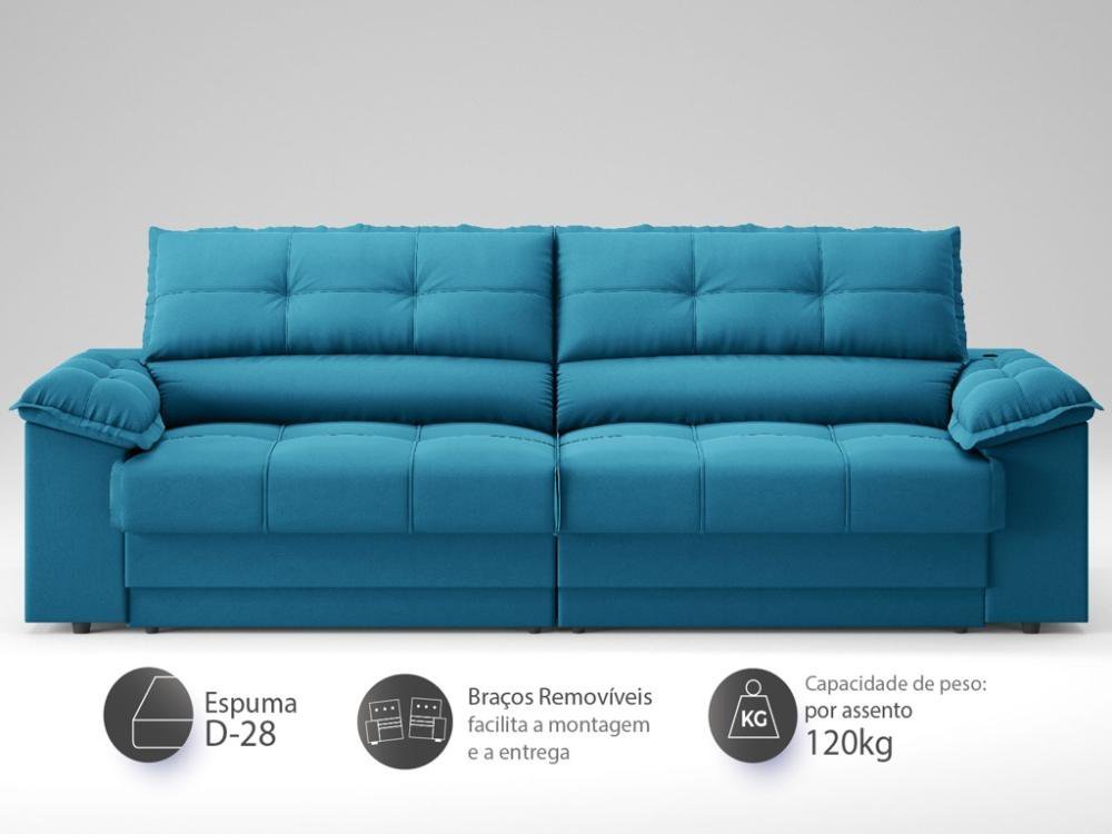 Sofá com Carregador Usb e Molas no Assento Retrátil Reclinável Mimo 2,30m Velosuede Royal - Netsofas - 3