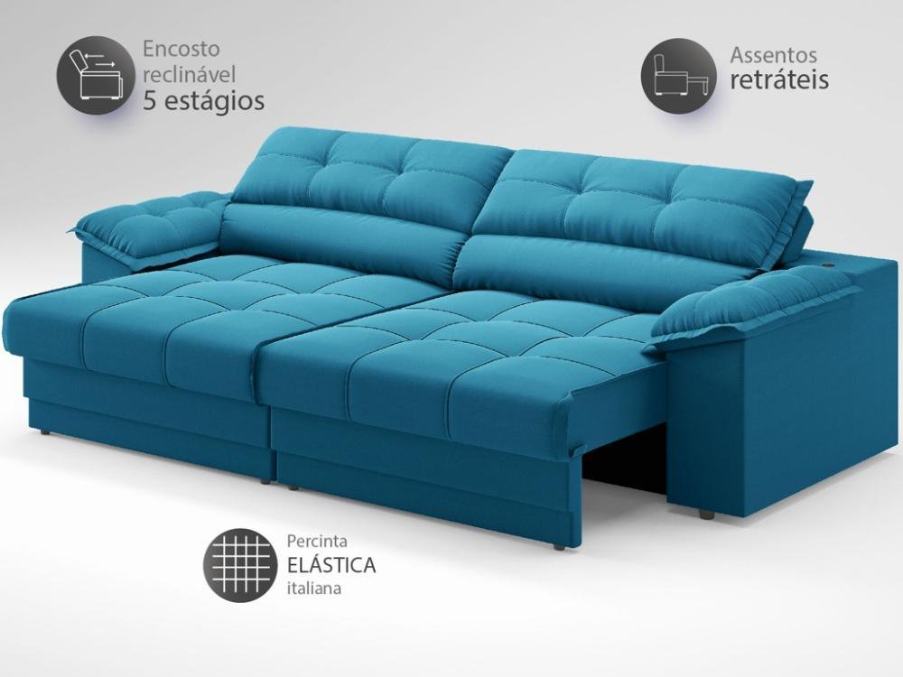 Sofá com Carregador Usb e Molas no Assento Retrátil Reclinável Mimo 2,30m Velosuede Royal - Netsofas - 4