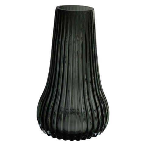 Vaso Decorativo de Vidro Fumê 28x17x17cm Enfeite Sala Mesa Estante Aparador