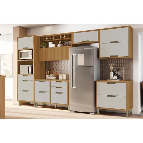 Cozinha Completa Imperatriz 6 Peças (3aéreos+2balcões+1torrequente) C6p84 Freijo/off White -