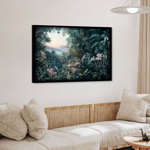 Quadro Decorativo Folhagem Verde e Rosa - 50x70cm:moldura Preta