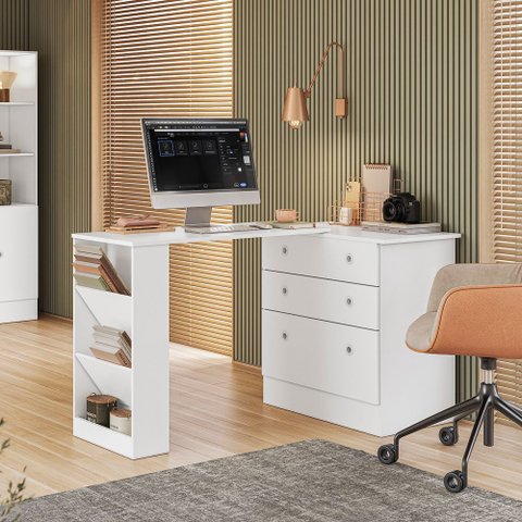 Cômoda com Mesa Giratória Gamer Branco Qmovi