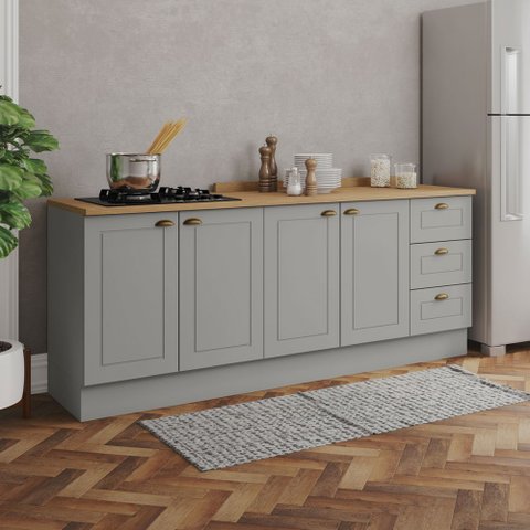 Cozinha Compacta Americana 4 Portas 3 Gavetas 100% Mdf Cinza/nature Ce760 - Henn