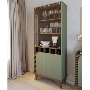 Cristaleira com Portas de Vidro e Adega Jurerê - Hortelã/amêndoa