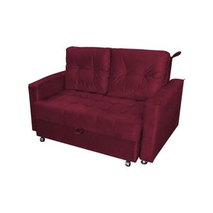 Sofá Cama Casal Reclinável Drika - Veludo Vinho