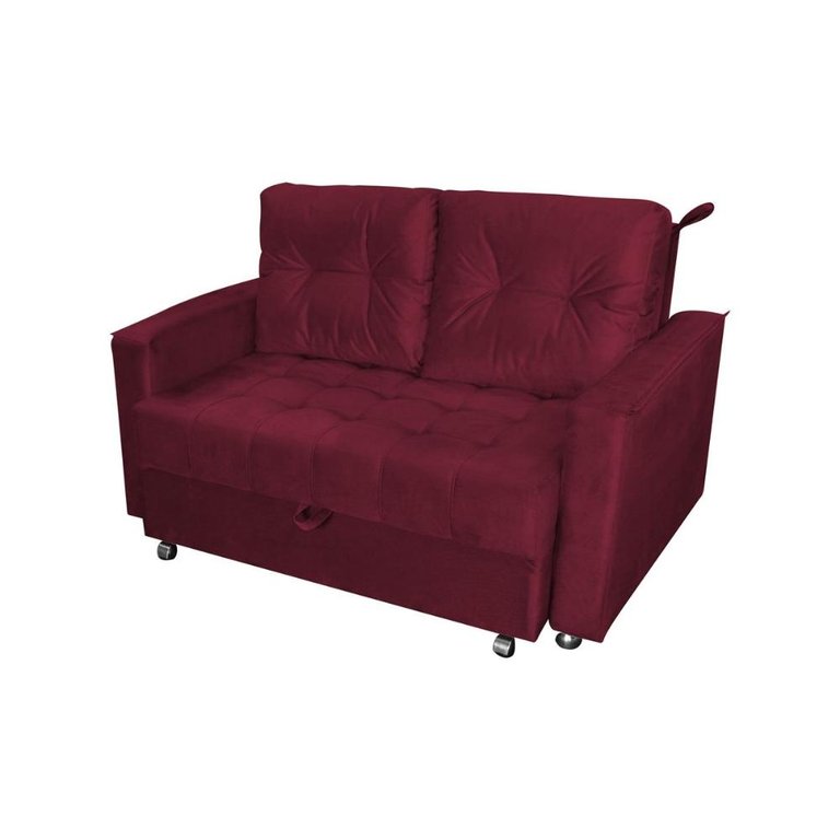 Sofá Cama Casal Reclinável Drika - Veludo Vinho Sofá Cama Casal Reclinável Drika - Veludo Vinho