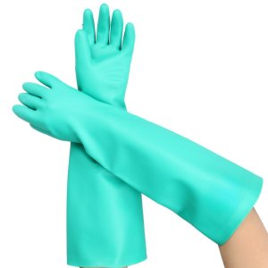 Luva de Nitrílica Verde Longa 45cm Modelo Profissional Certificada