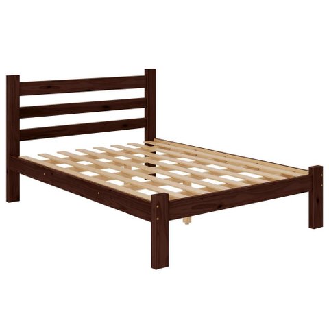 Cama de Casal em Madeira Maciça Reforçada Castanho