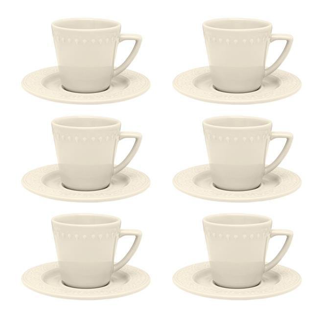 Conjunto 6 Xícaras De Chá Com Pires Mendi Marfim Oxford
